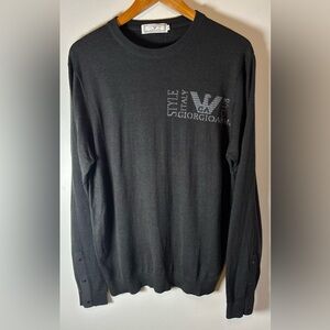 Vintage Giorgio Armani Wool Knit Crew Neck Sweater Black Size 52 Made in Italy